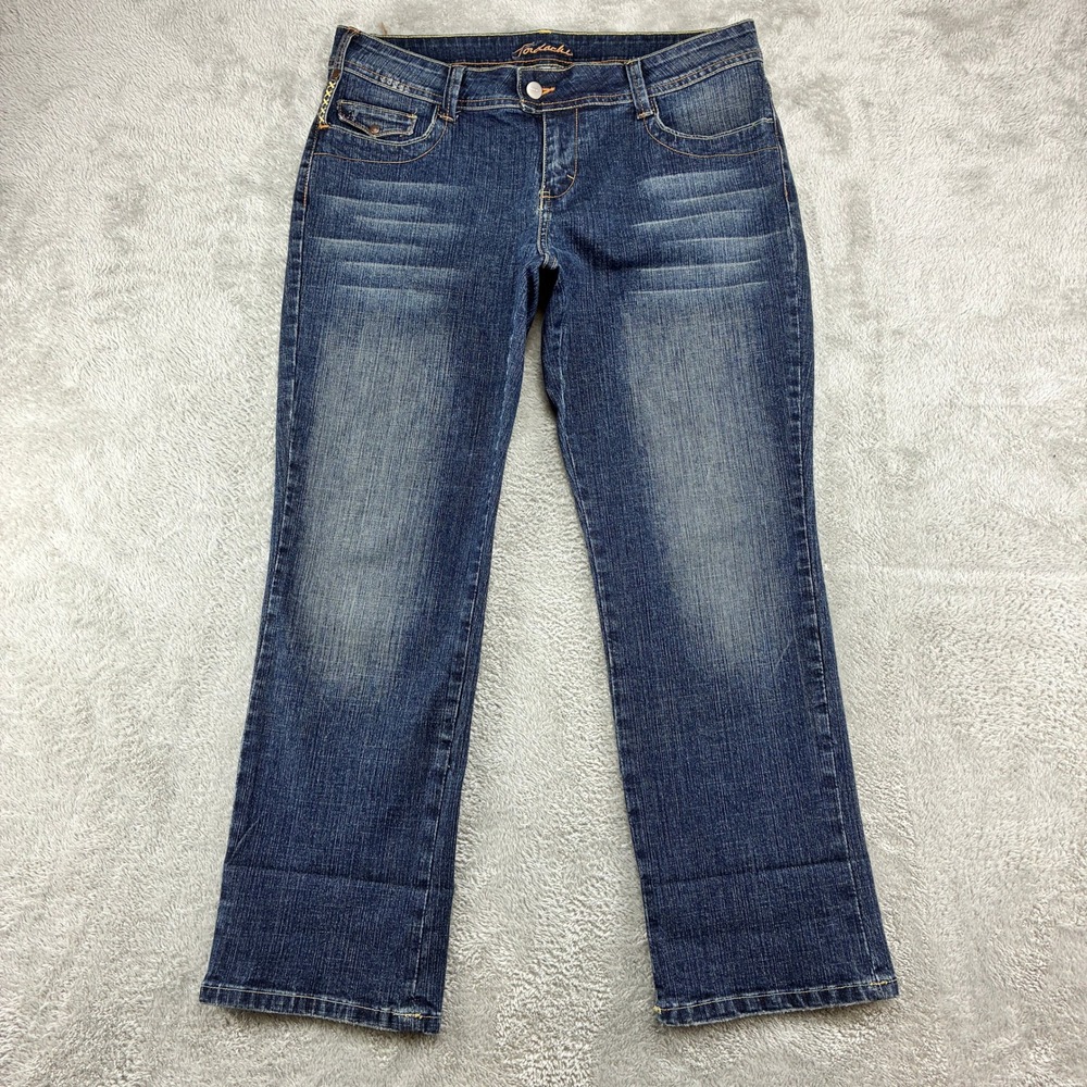 Jordache Womens Capri Jeans Medium Wash Size 13/14 Embroidered Snap Pocket